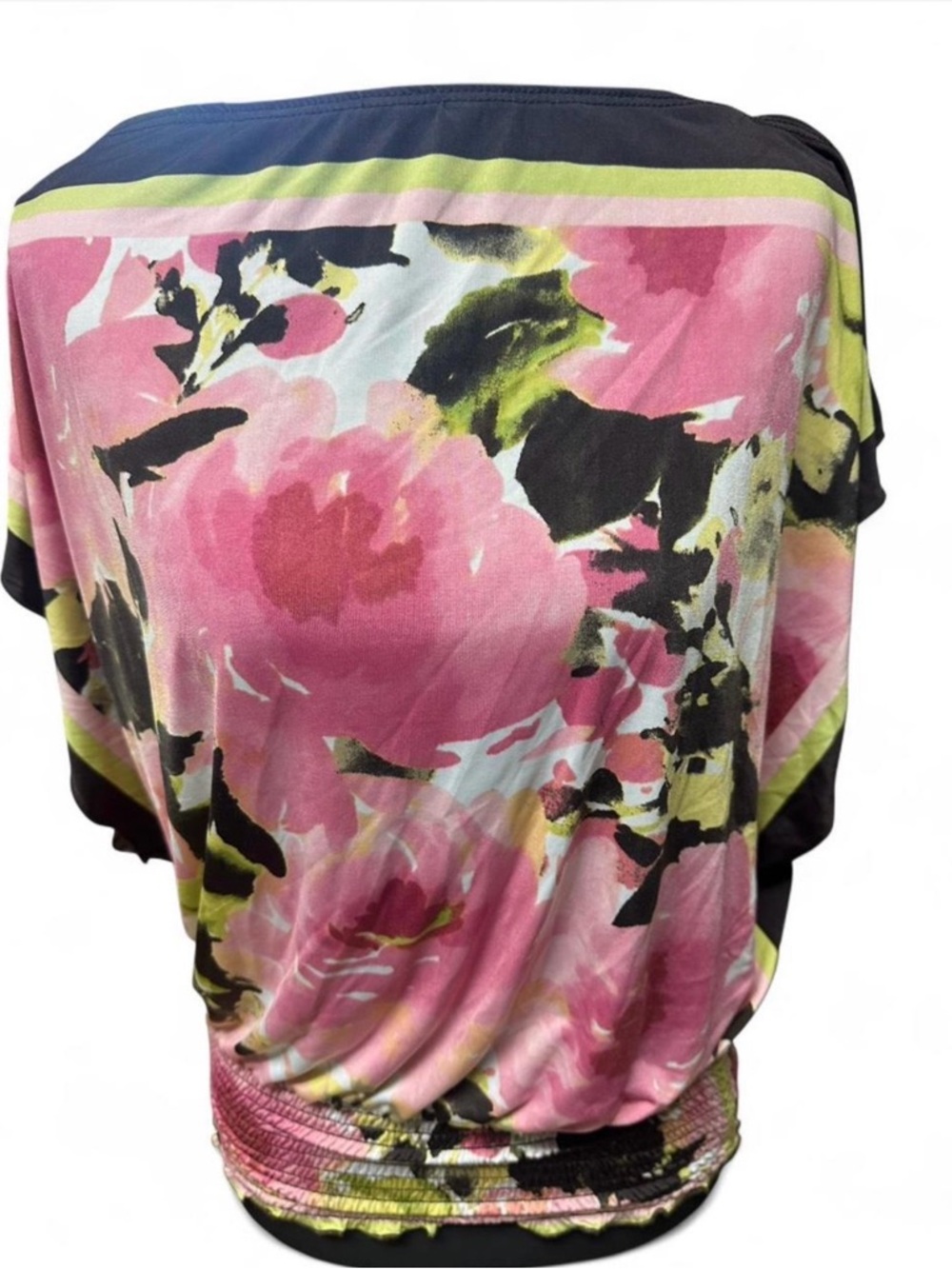 Y2K pink floral smocked waist blouse coquette 2000s dolman sleeve top size L Vtg - Picture 2 of 8